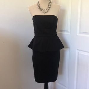 WHBM black strapless dress w/peplum waist